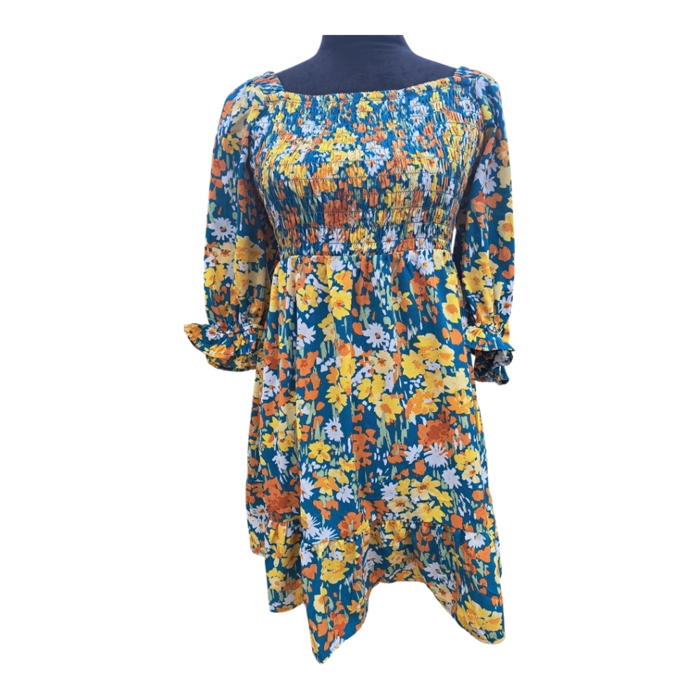 Floral Blue and Yellow Dress